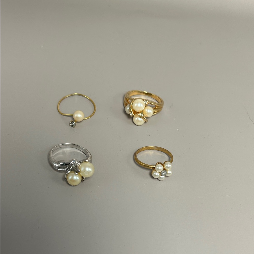 Costume Jewelry Pearl Cluster Gold and Silver Rings